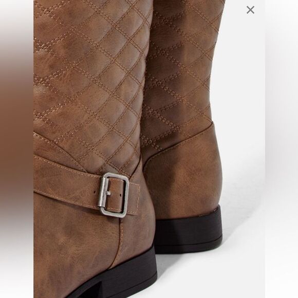 Just Fab Brown Knee Quilted Boots - Picture 14 of 16
